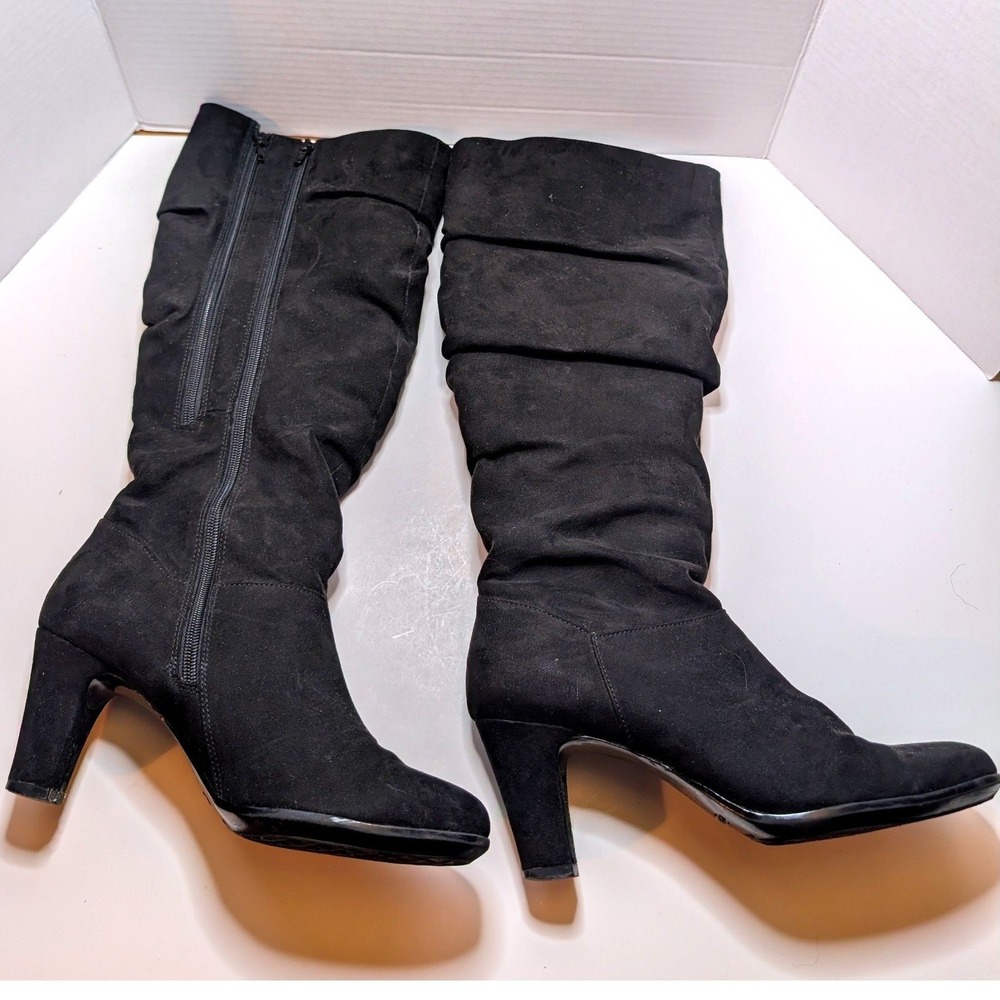 Aerosoles Knee High Boots Black Faux Suede Slouchy Heelrest Womens 9.5 Wide Calf